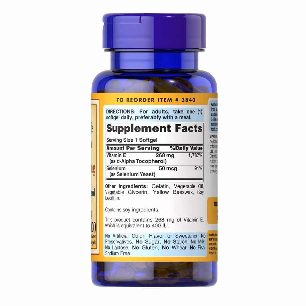 Puritan's Pride Vitamin E 400IU with Selenium 100 Softgels 2
