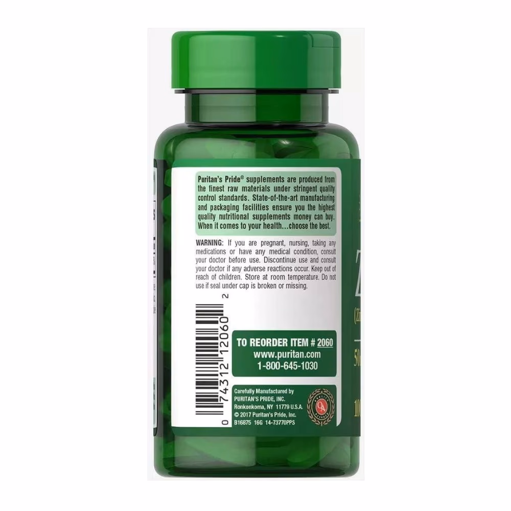 Puritan's Pride Zinc Gluconate 50mg 100 Tabs 2