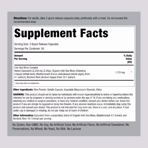 Piping Rock Irish Sea Moss Complex 2250mg 180 Capsules 2