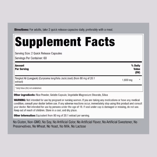 Piping Rock Tongkat Ali 1600mg 120 Capsules 2