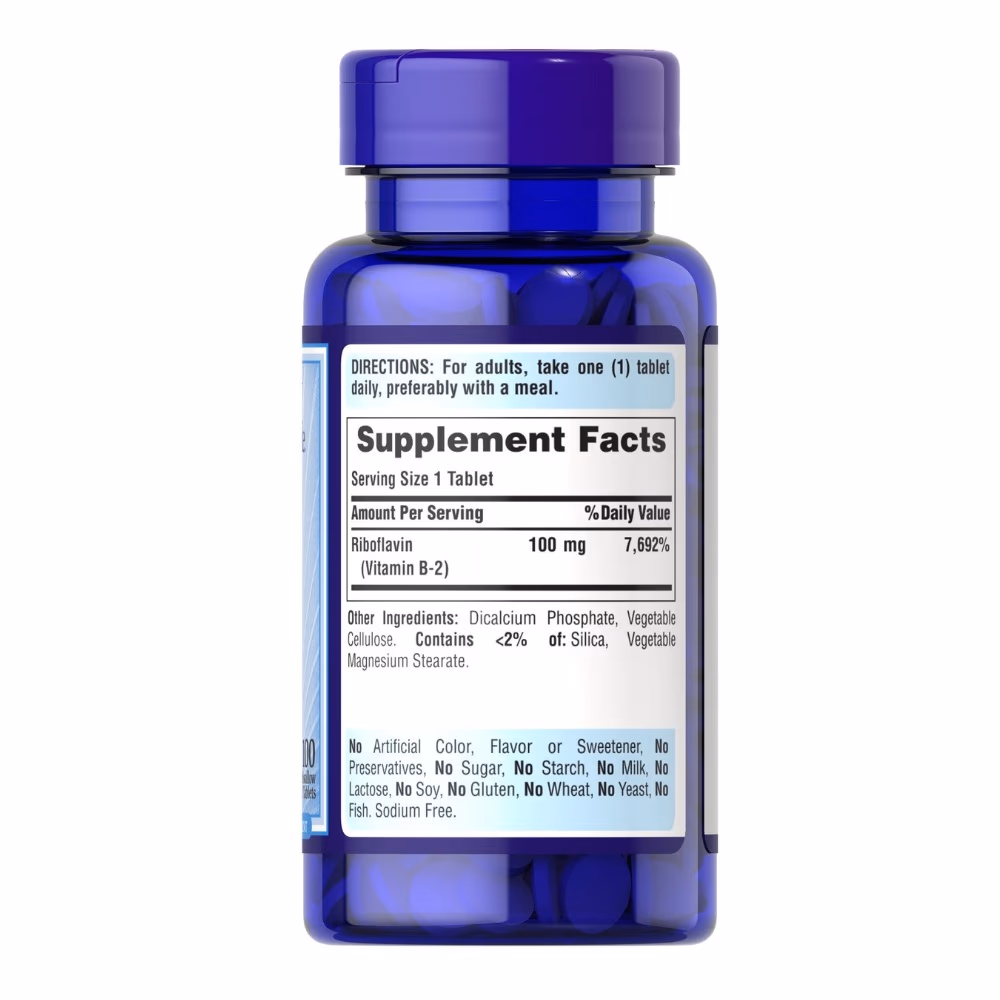 Puritan's Pride Vitamin B2 100mg 100 Tabs 3