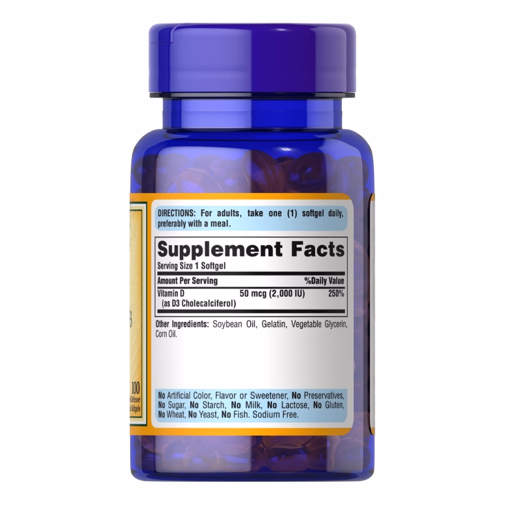 Puritan's Pride Vitamin D3 2000IU 100 Softgels 3