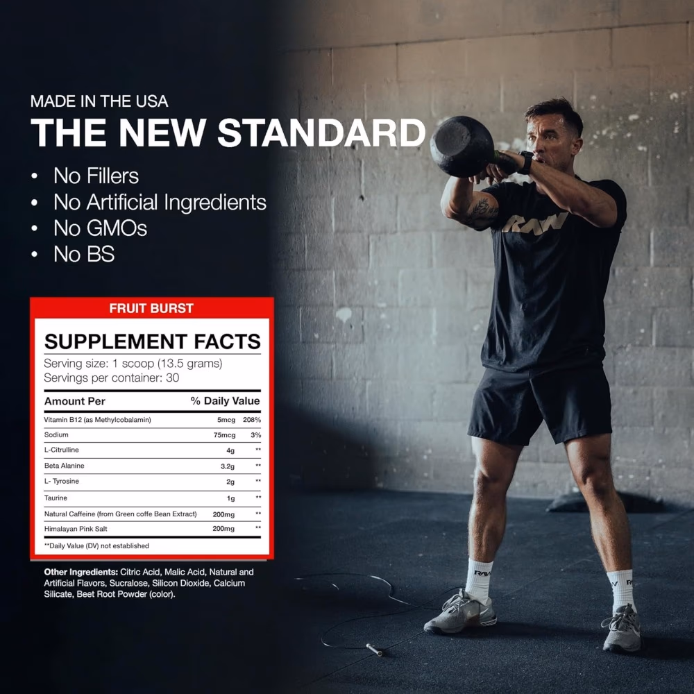 Raw Bum Essential Pre-Workout  Fruit Burst 408g 4