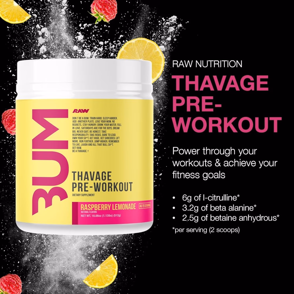 Raw Bum Thavage Pre-Workout 512g Raspberry Lemonade 2