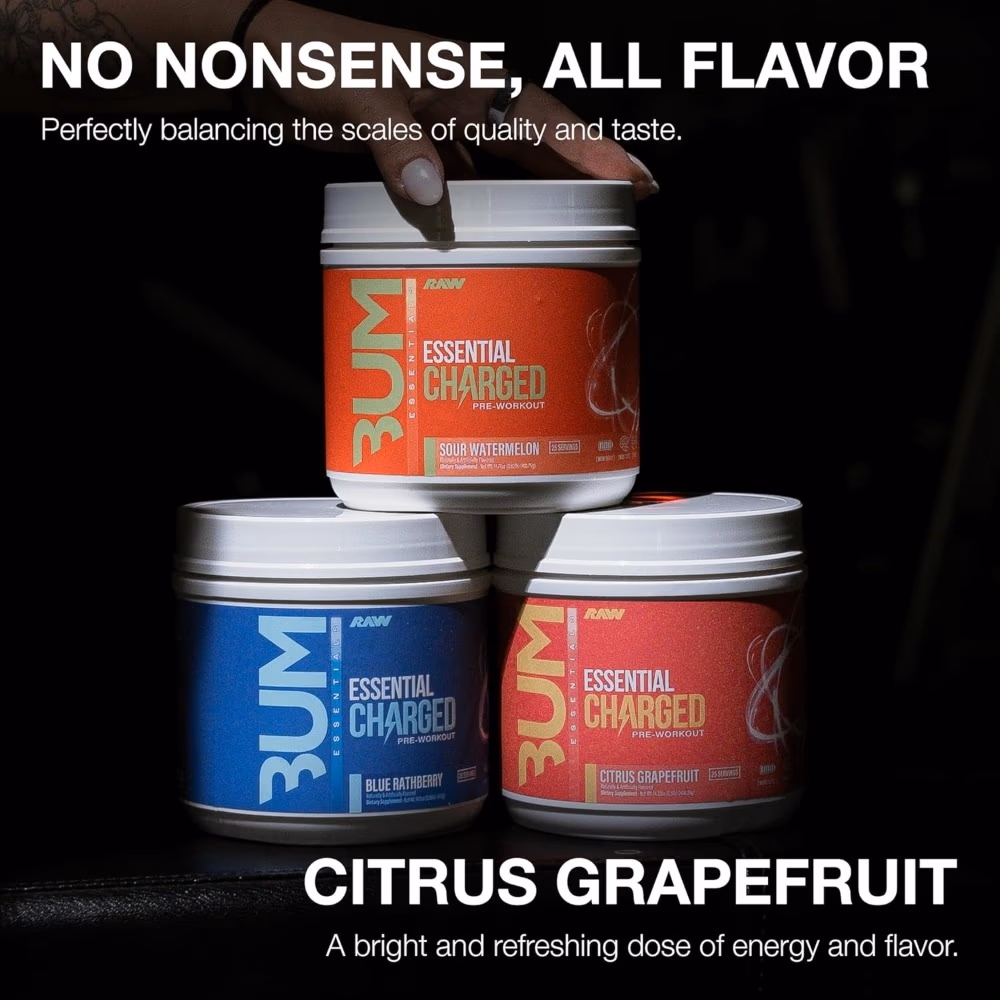 Raw Essential Charged Pre-Workout Citrus Grape 400g 4