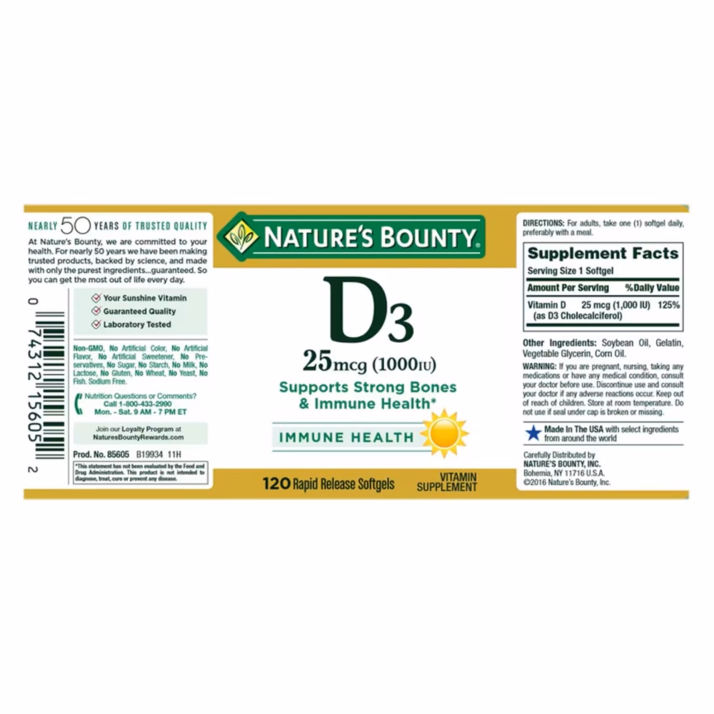 Nature's Bounty Vitamin D3 1000 IU 120s 2
