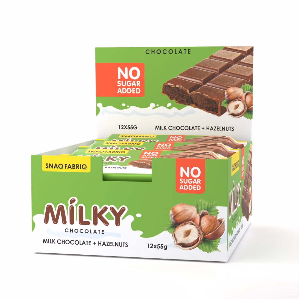 Snaq Milky Chocolate + Hazelnut Bar 55g 2