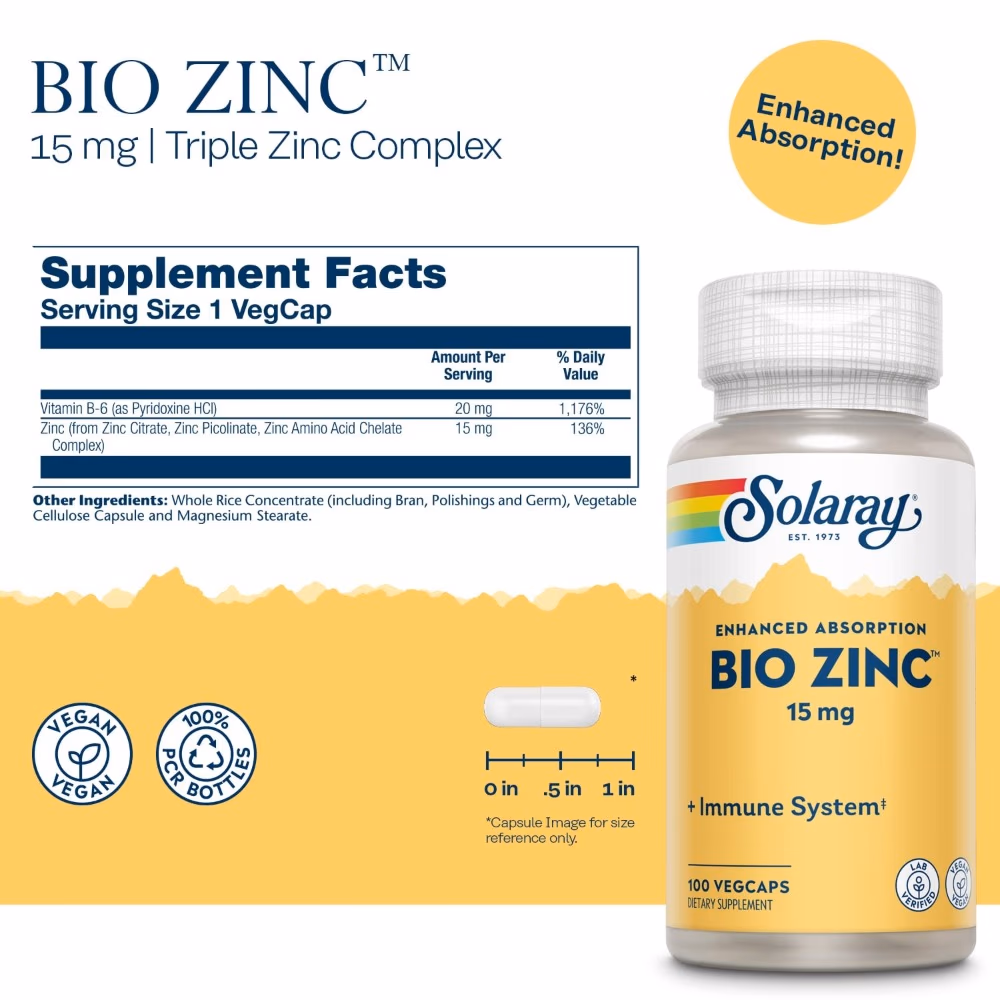 Solaray Bio Zinc 15mg 100 Veg Caps 3