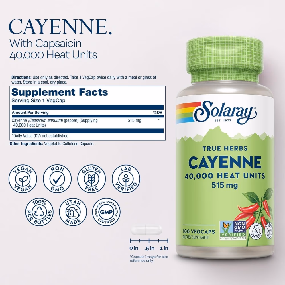 Solaray Cayenne 515mg 100 Veg Caps 3