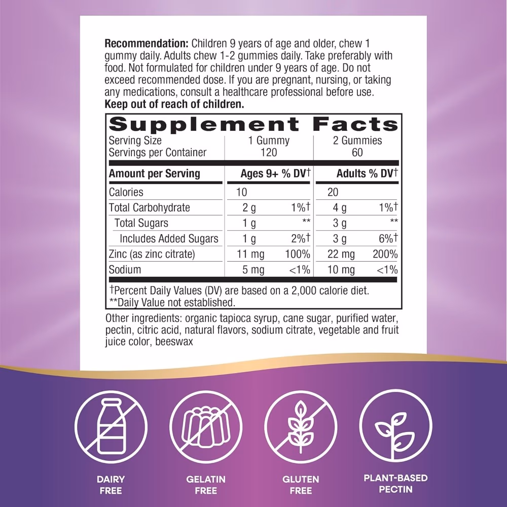 Nature's Way Zinc Gummy Immune Mixed Berry 120 Gummies 3
