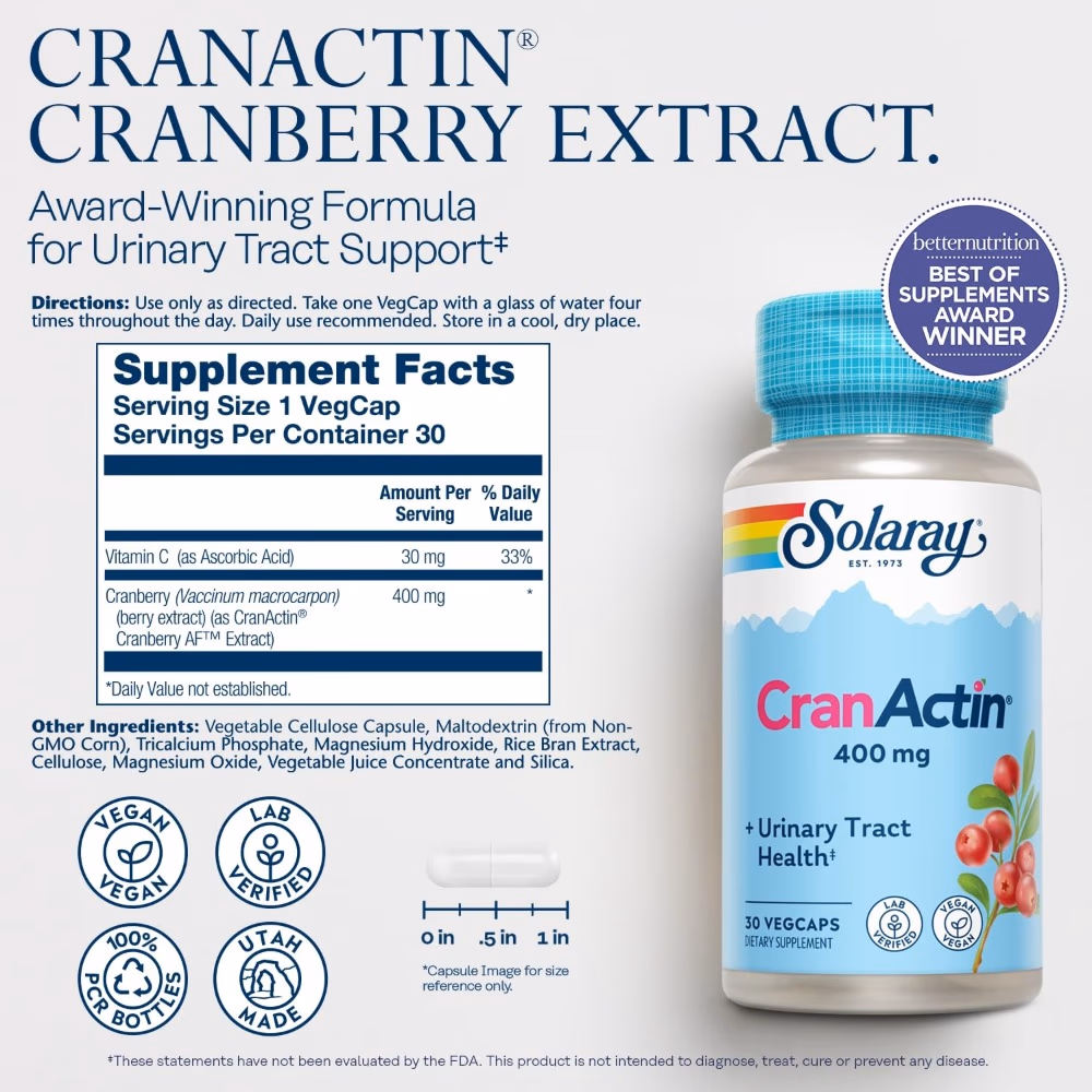 Solaray CranActin Urinary Tract Health 30 Capsules 2