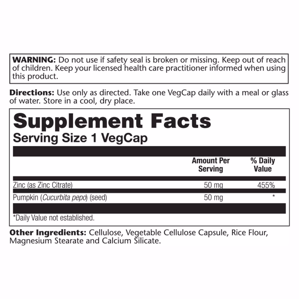 Solaray Zinc 50mg with Pumpkin Seed 60 Capsules 2
