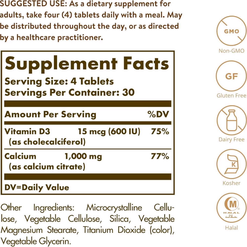 Solgar Calcium Citrate with Vitamin D3 120 Tabs 2