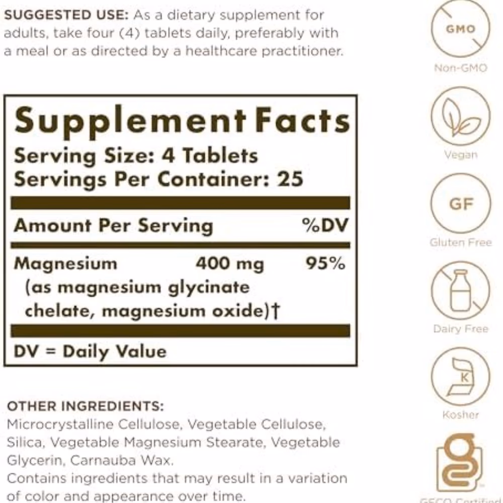 Solgar Chelated Magnesium 100 Tabs 2
