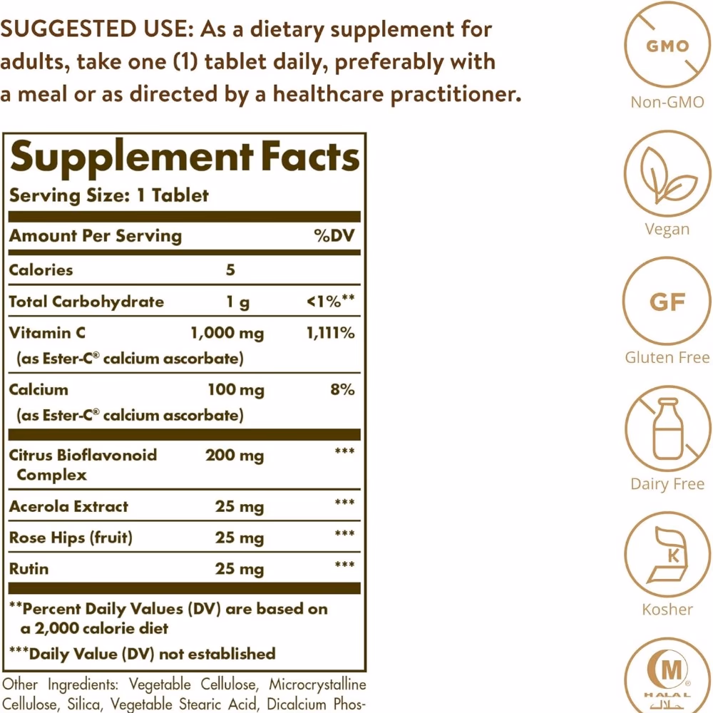 Solgar Ester-C 1000mg Vitamin C 60 Tabs 2