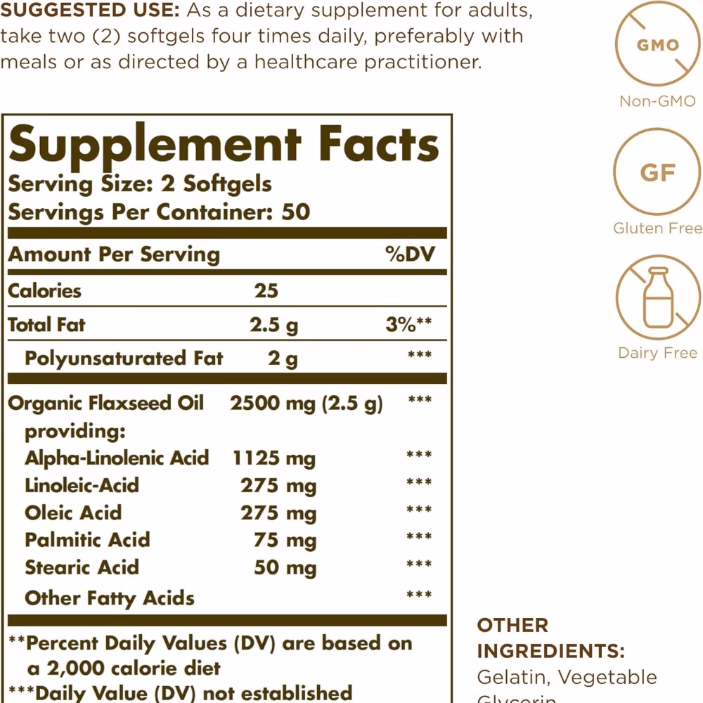 Solgar Flaxseed 1250mg 100 Softgels 2