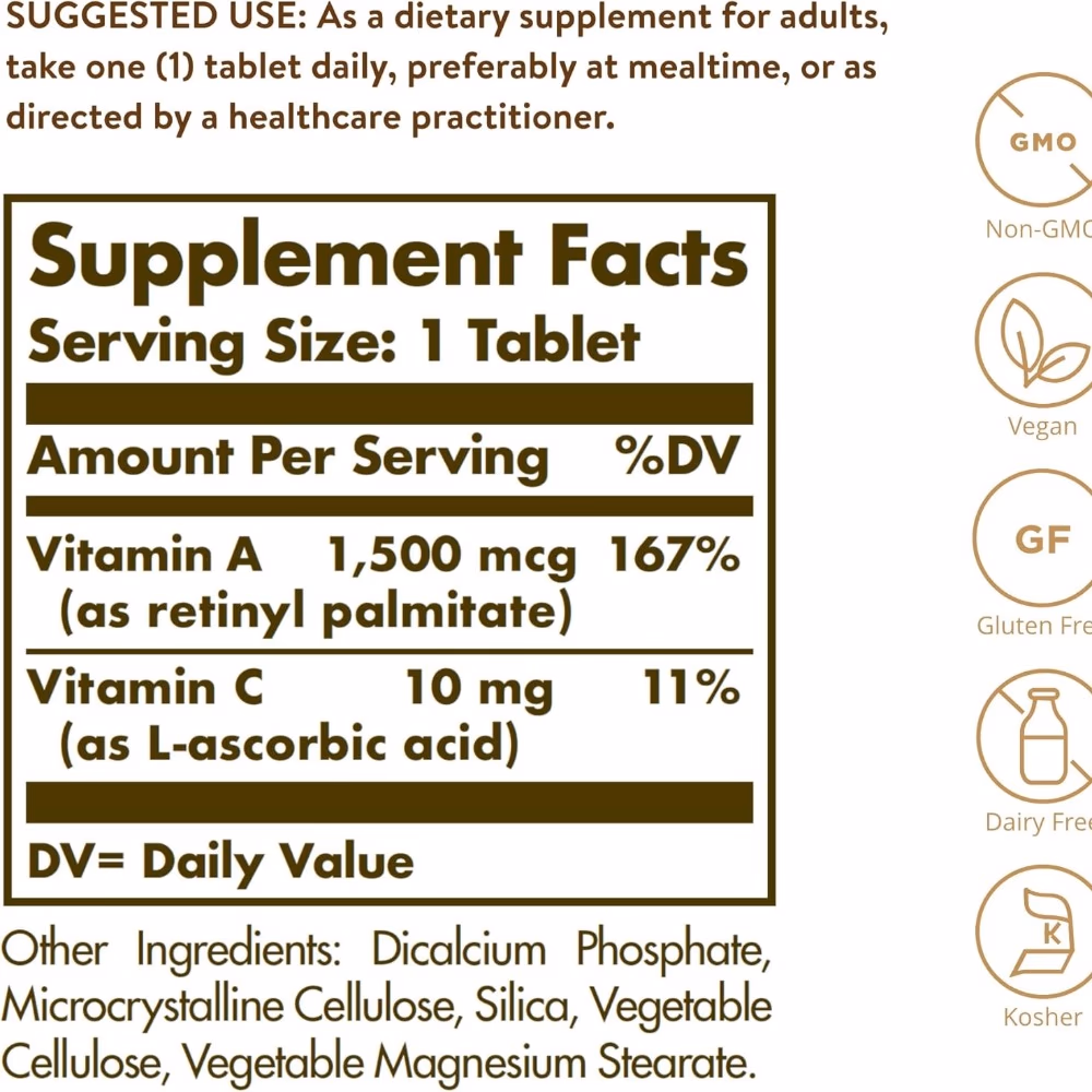Solgar Dry Vitamin A 5000 IU 100 Tabs 2
