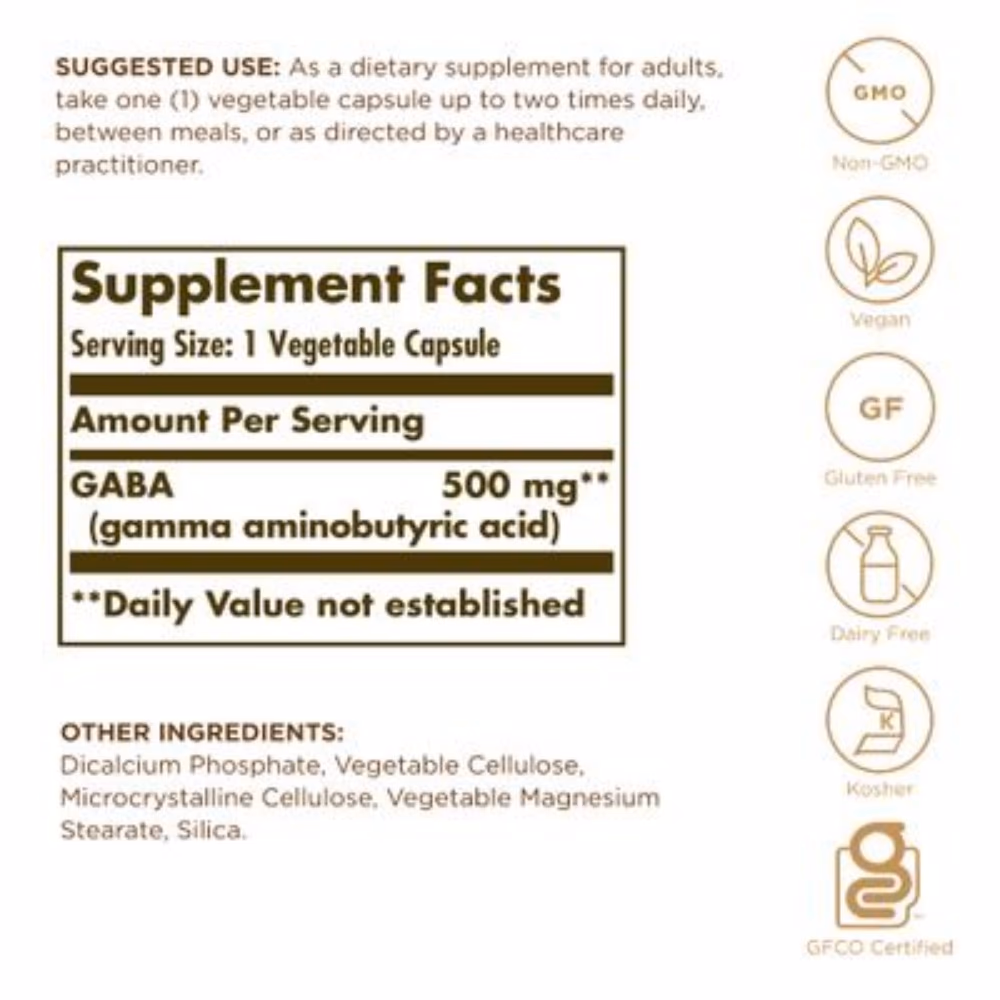 Solgar GABA 500mg 50 Veg Capsules 2