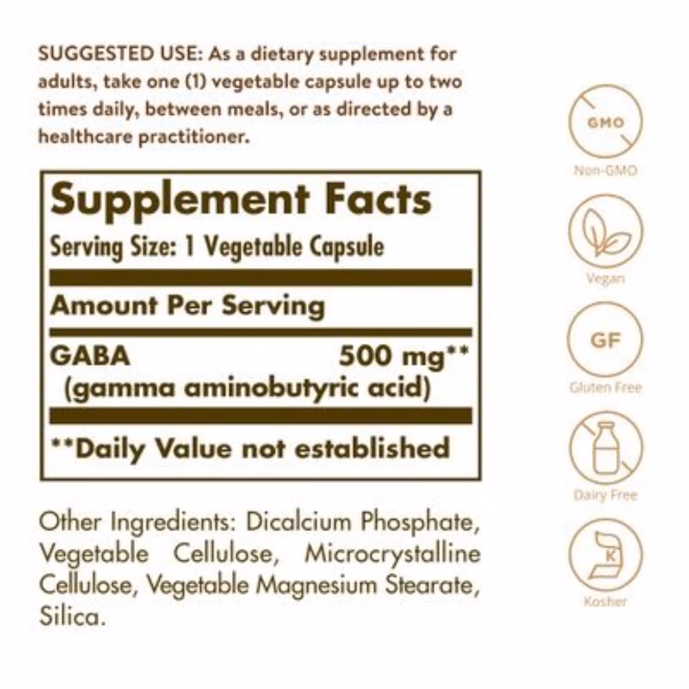 Solgar GABA 500mg 100 Capsules 2
