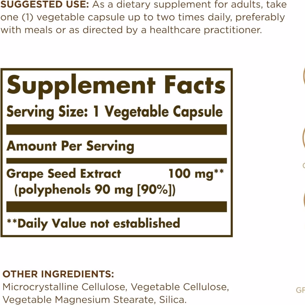 Solgar Grape Seed Extract 100mg 60 Veg Caps 2