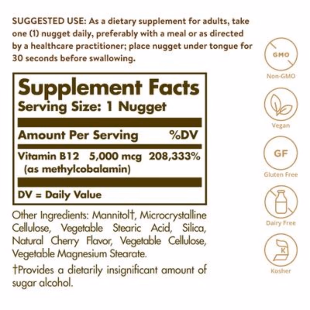 Solgar Methylcobalamin Vitamin B12 5000mcg 60 Nuggets 2