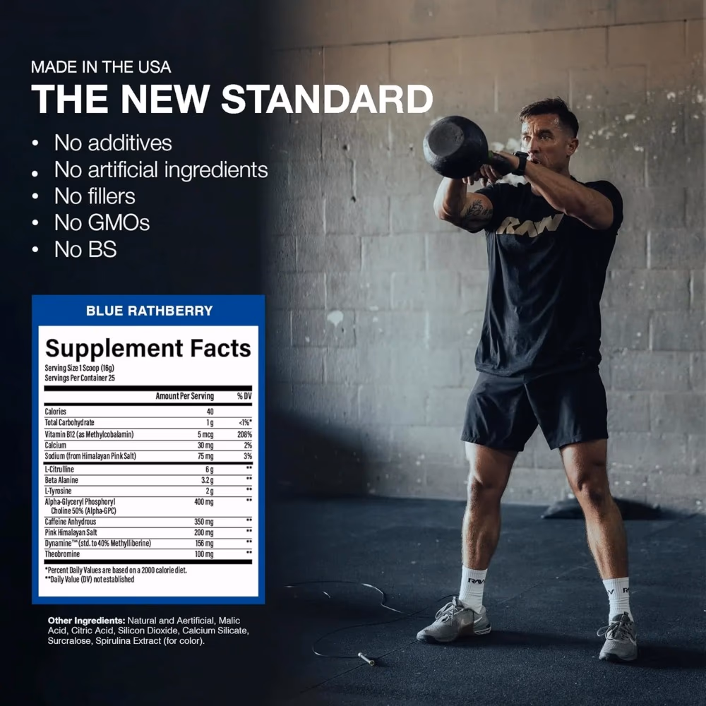 Raw Essential Charged Pre Work Out Blue Rathberry 405g 2