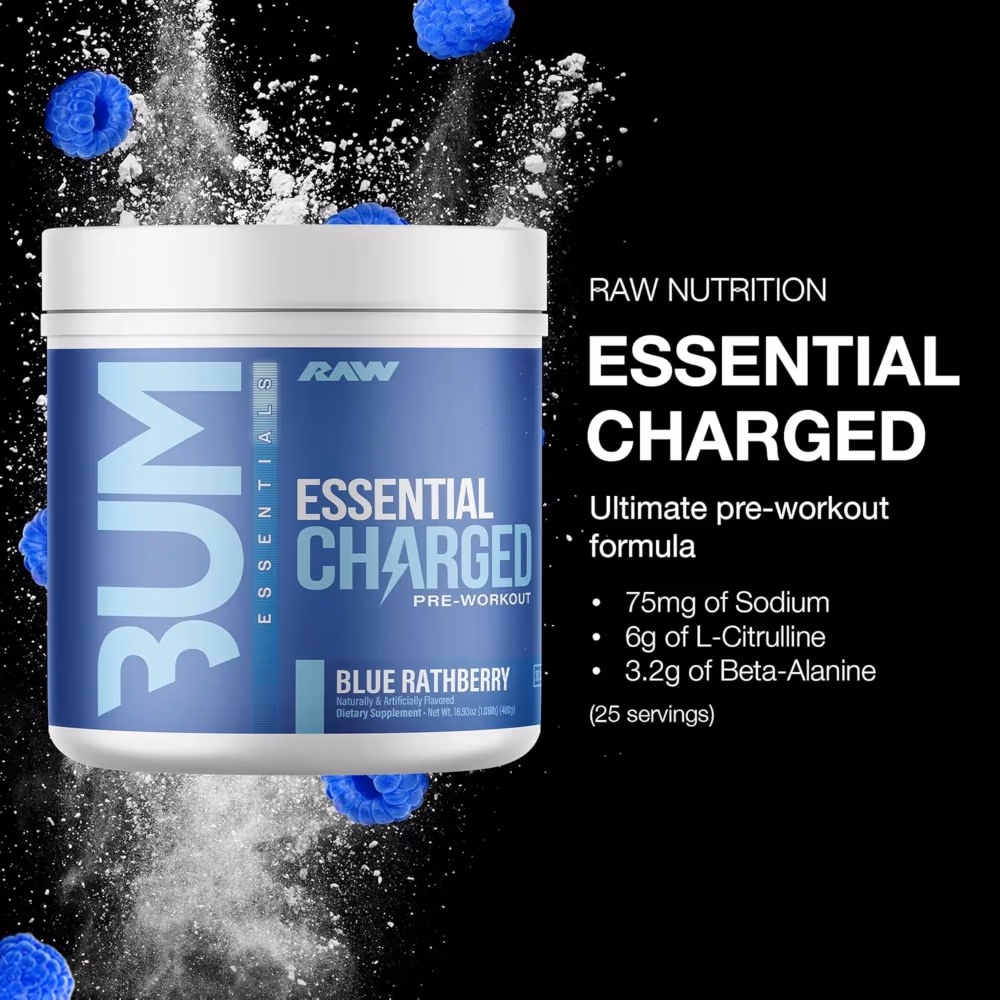 Raw Essential Charged Pre Work Out Blue Rathberry 405g 4