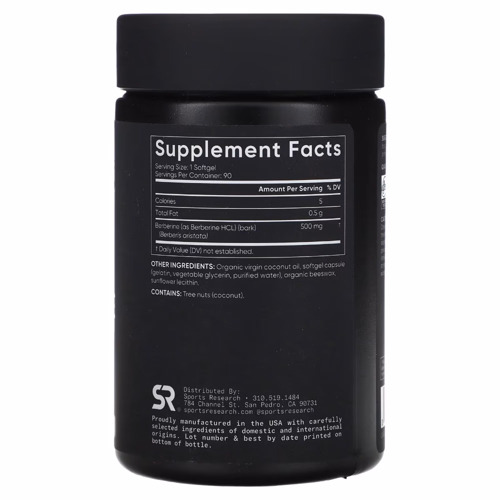 Sports Research Berberine 500mg with Coconut Oil 90 Softgels  2
