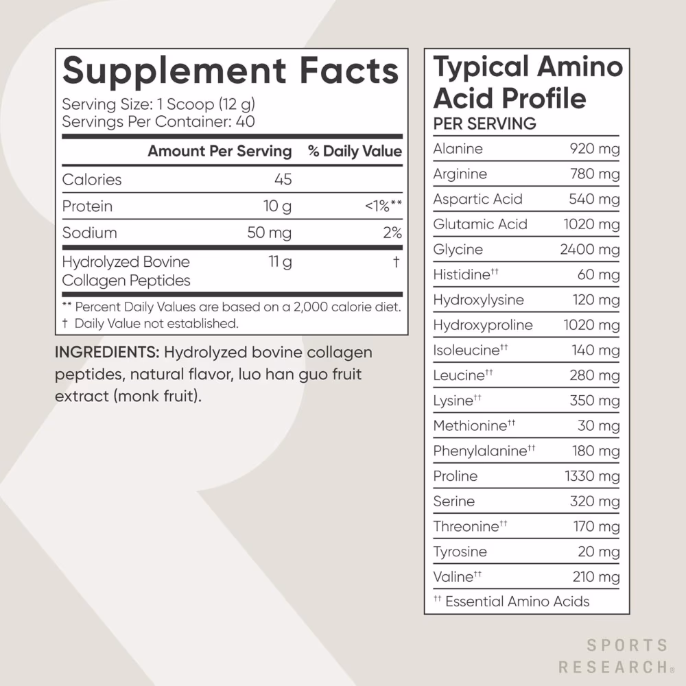 Sports Research Collagen Peptides 480g Vanilla 2