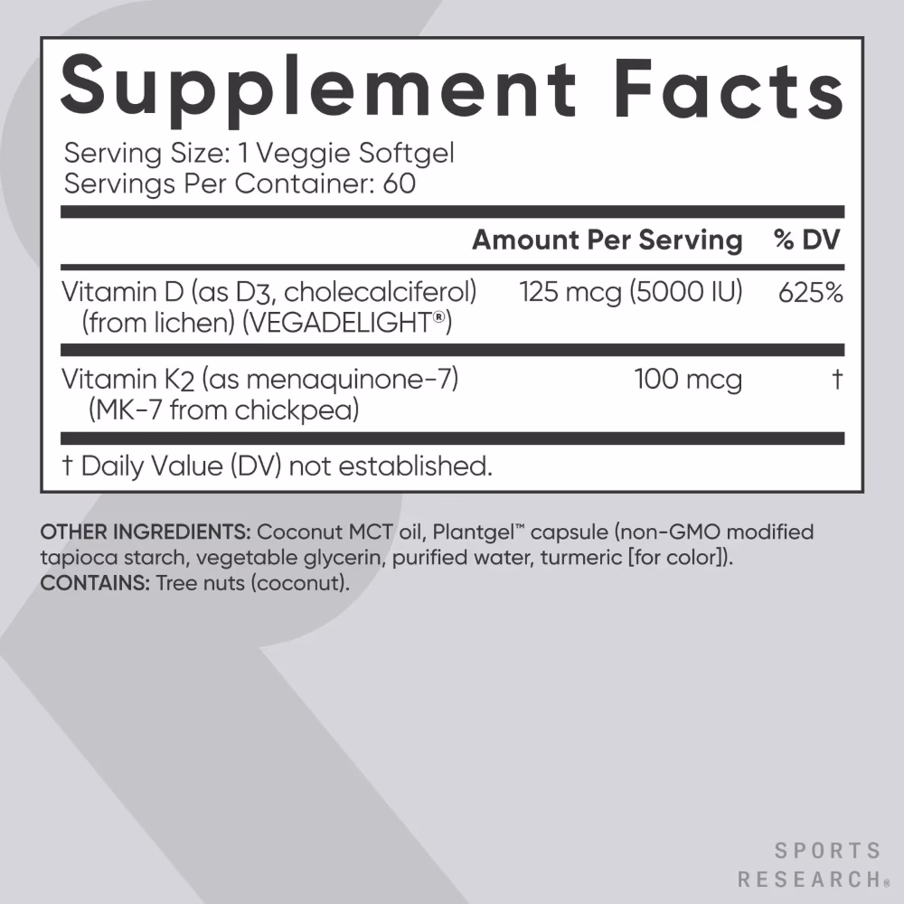 Sports Research D3 + K2 Plant-Based 60 Softgels 3