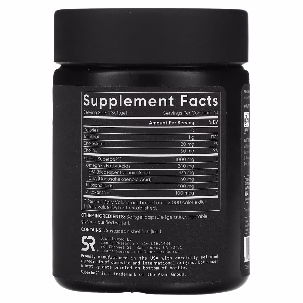 Sports Research Double Strength Omega-3 Krill Oil 1000mg Softgels 60s 2