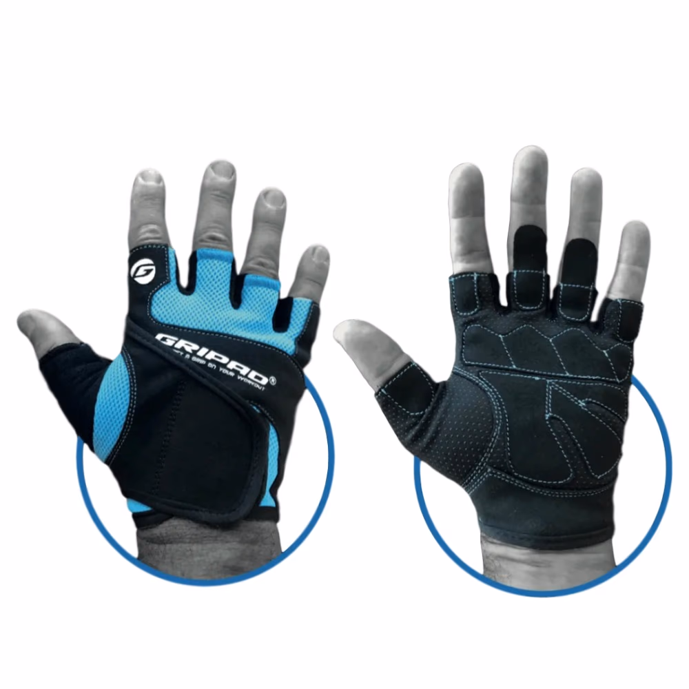  Gripad Half Finger Lifting Gloves - Black Blue - Extra Large 2
