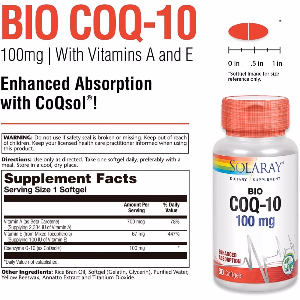 Solaray Bio CoQ 10 100mg 30 Softgels 2