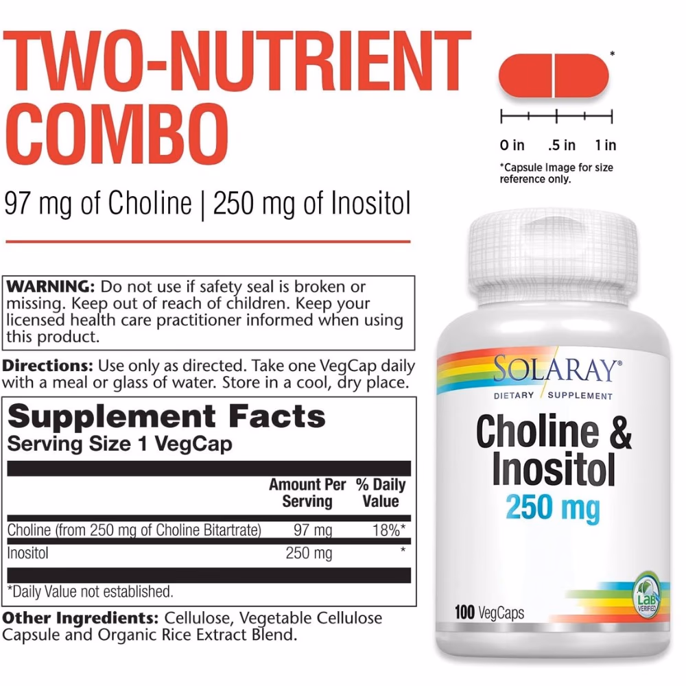 Solaray Choline Inositol 250mg 100 Veg Capsules 2