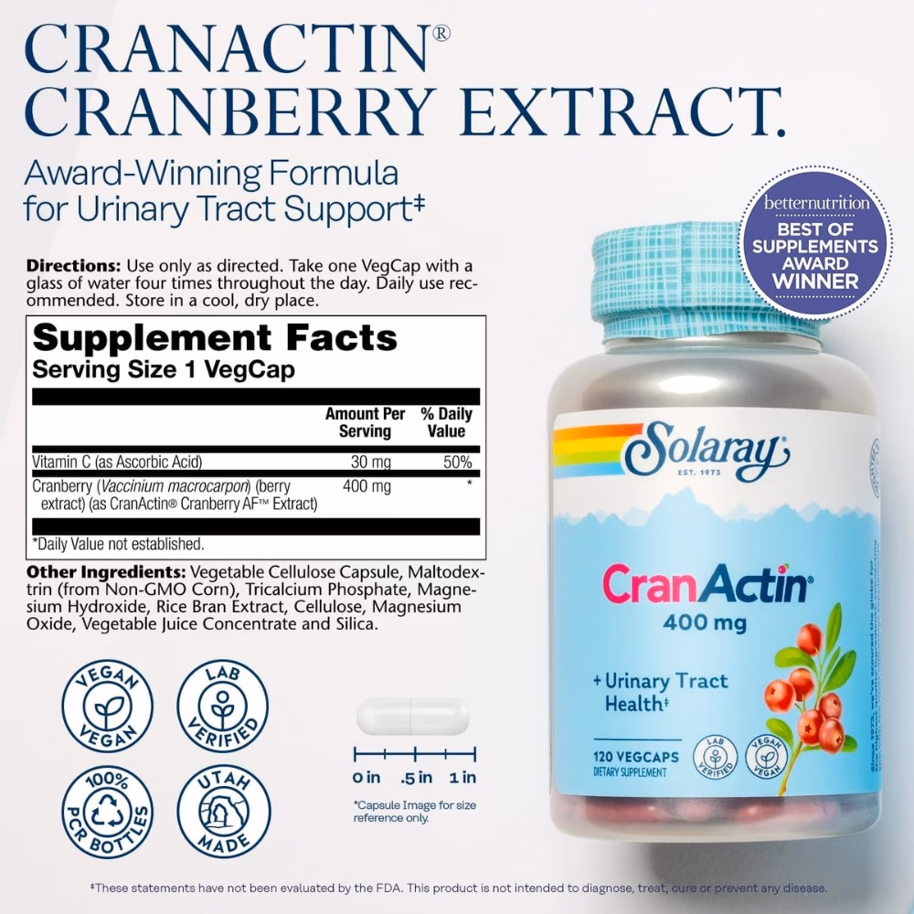 Solaray CranActin Urinary Tract Health 120 Caps 2