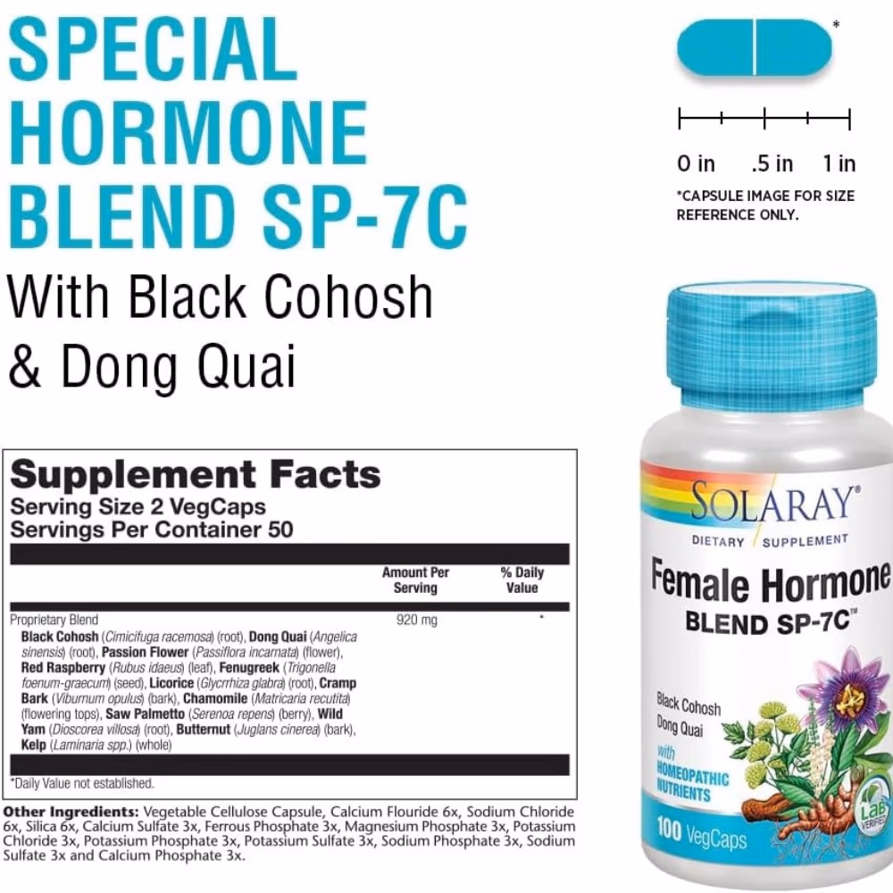 SOLARAY FEMALE HORMONE BLEND 100 VEG CAPS 2