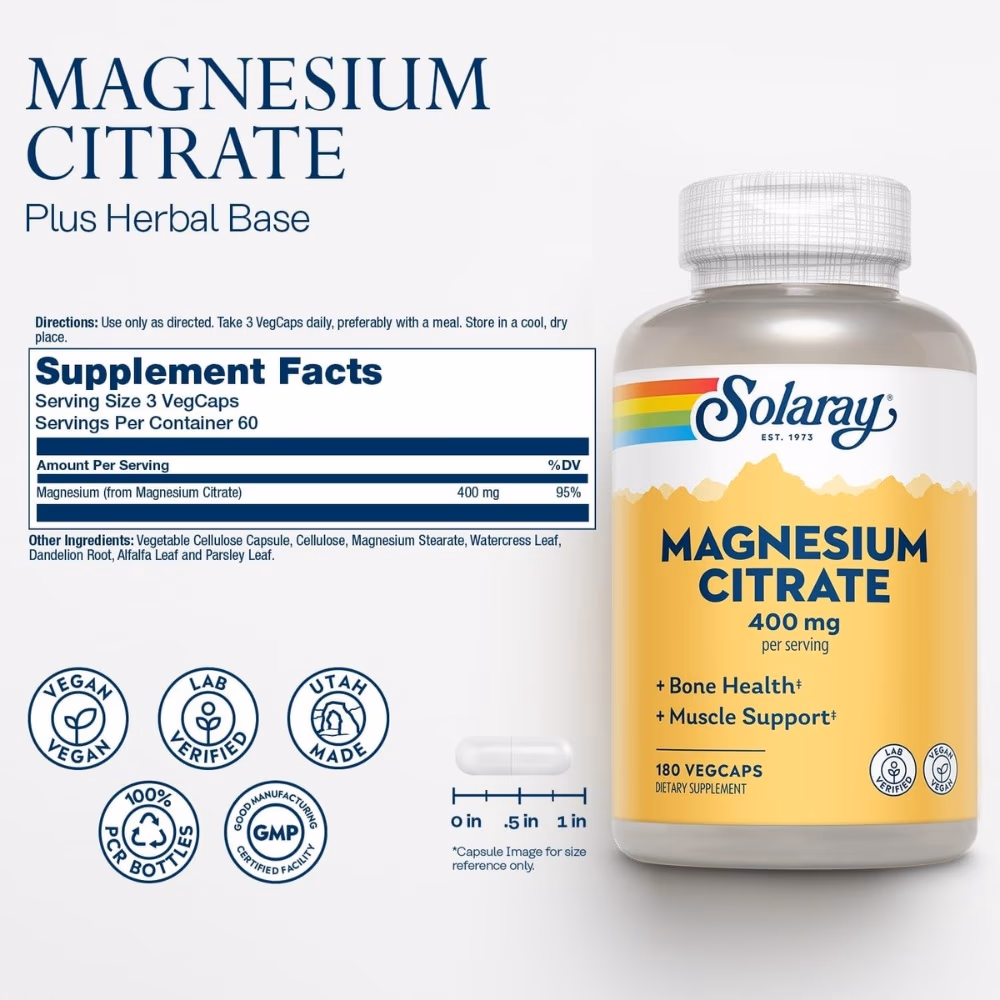 Solaray Magnesium Citrate 400mg 180 Veg Caps 2