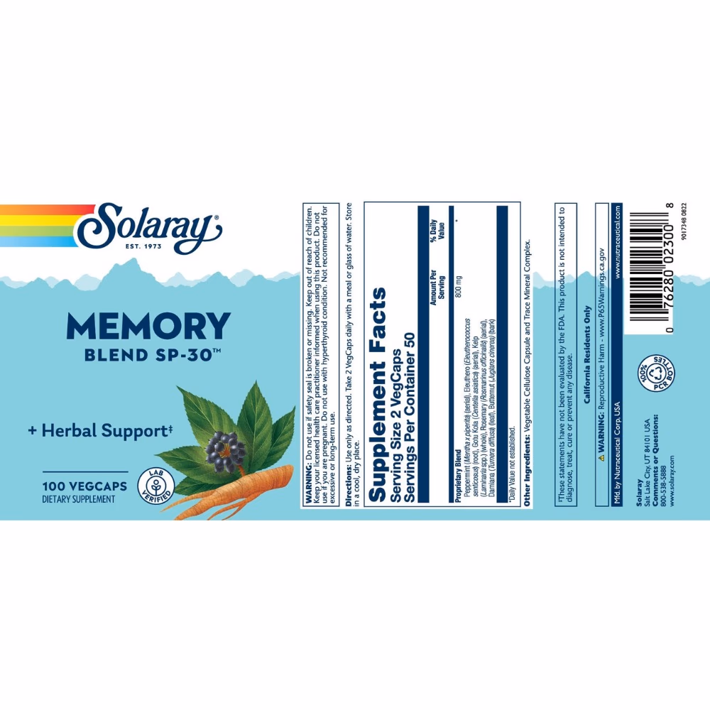 Solaray Memory Blend 100 Veg Caps 2