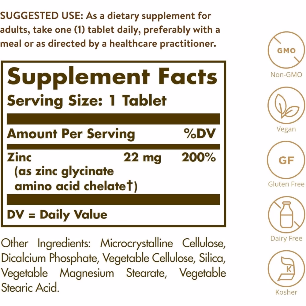 Solgar Chelated Zinc 100 Tabs 2