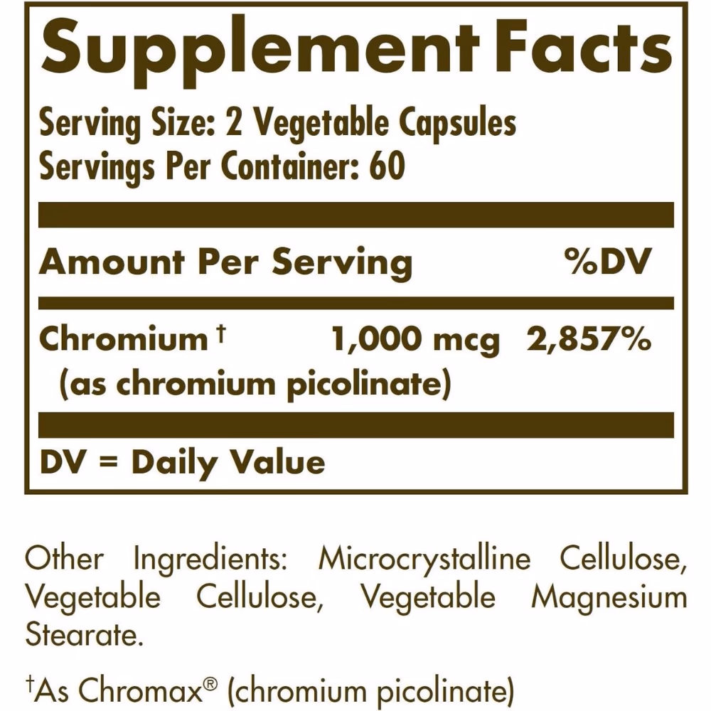 Solgar Chromium Picolinate 500mcg 120 Veg Capsules 2