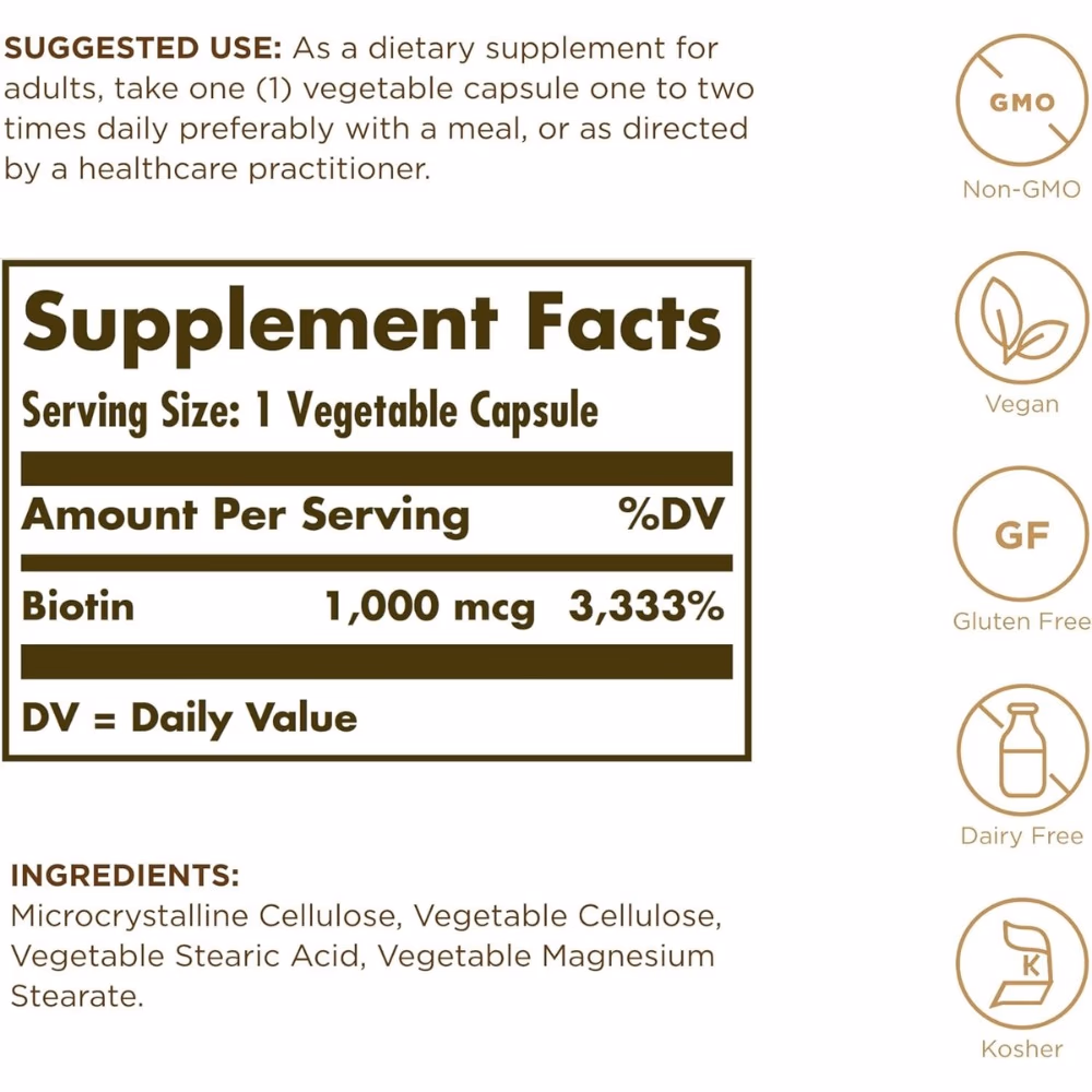 Solgar Biotin 1000mcg 100 Veg Caps 2