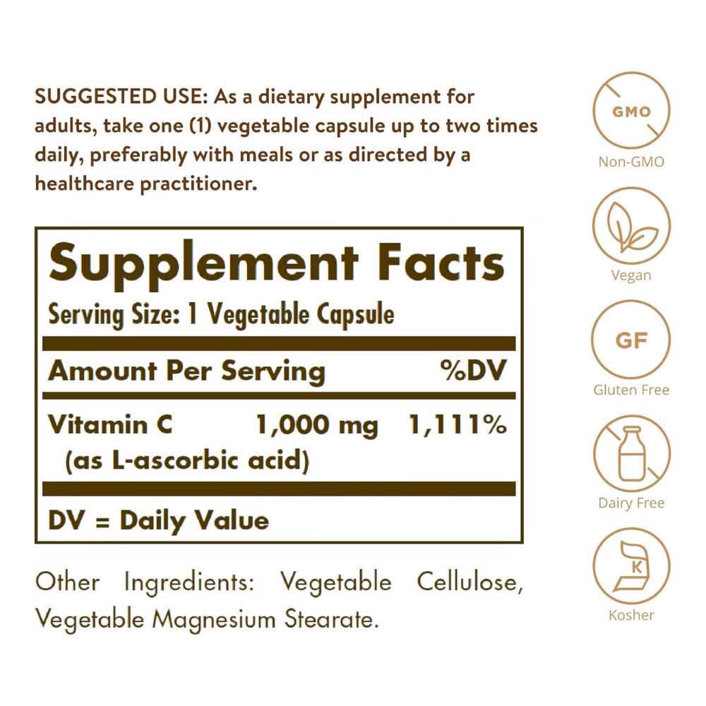 Solgar Vitamin C 1000mg 100 Veg Capsules 2