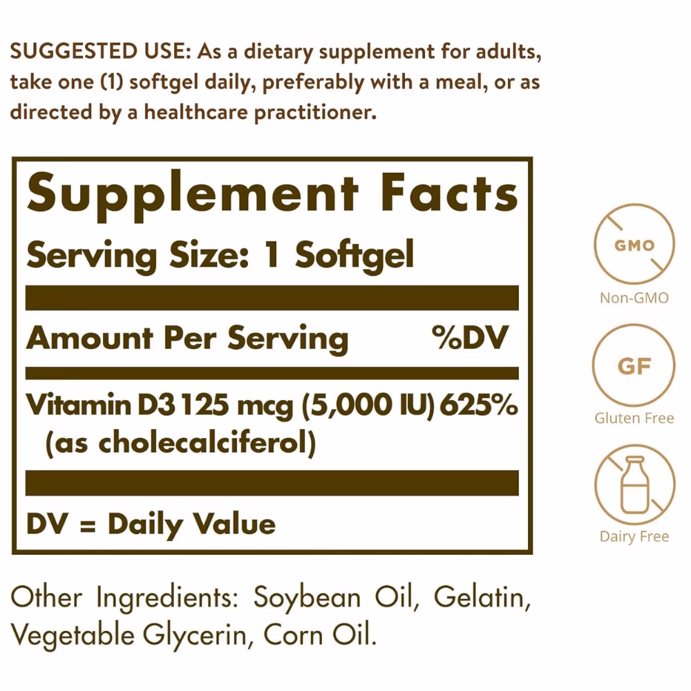 Solgar Vitamin D3 5000 IU 120 Veg Capsules 2