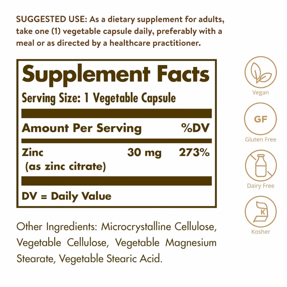 Solgar Zinc Citrate 30mg 100 Veg Capsules 2