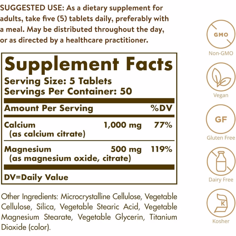 Solgar Calcium Magnesium Citrate 250 Tabs 2