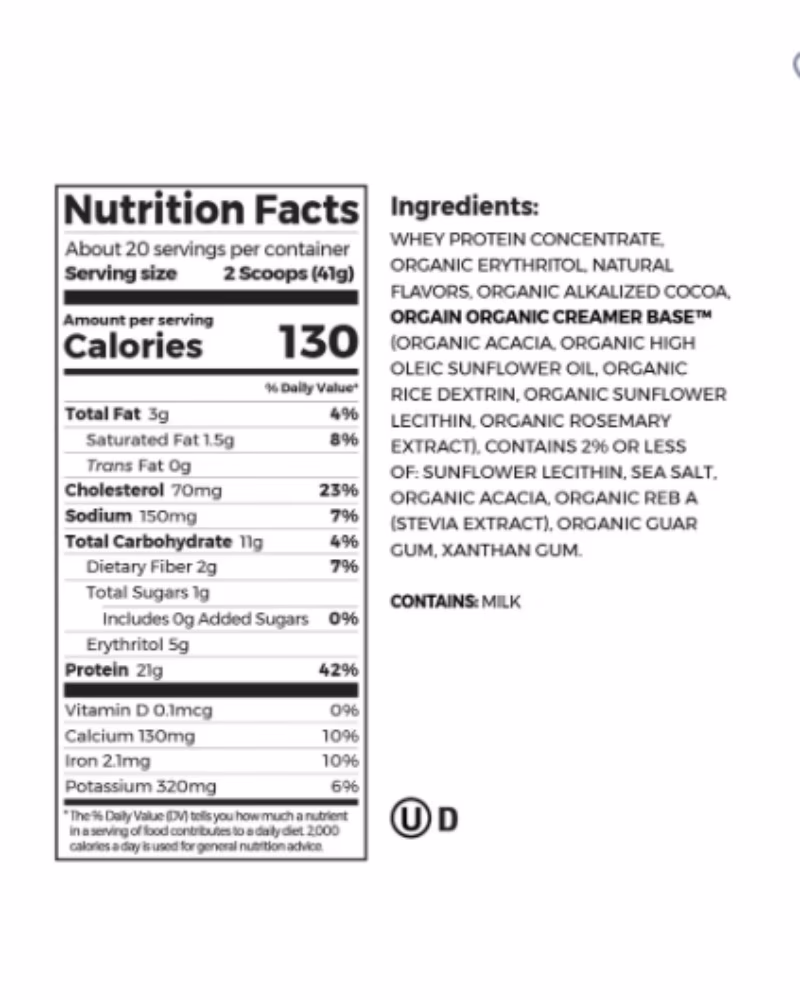 Orgain Grass Fed Whey Protein Powder in Chocolate Fudge 2LB 4
