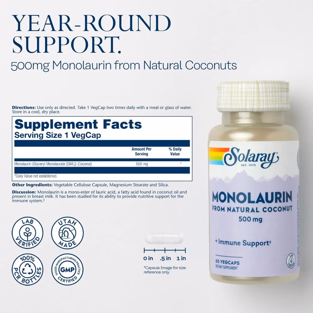 Solaray Monolaurin 500mg -60 Capsules 2