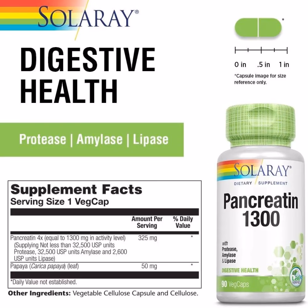 Solaray Pancreatin 1300, Digestive Enzyme - 90 Capsules 3