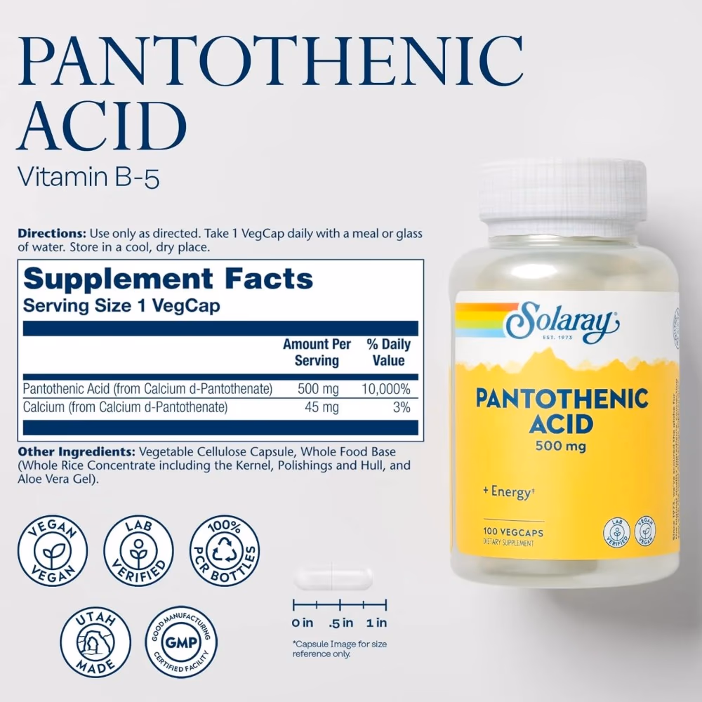 Solaray Pantothenic Acid 500 mg – 100 Capsule 2