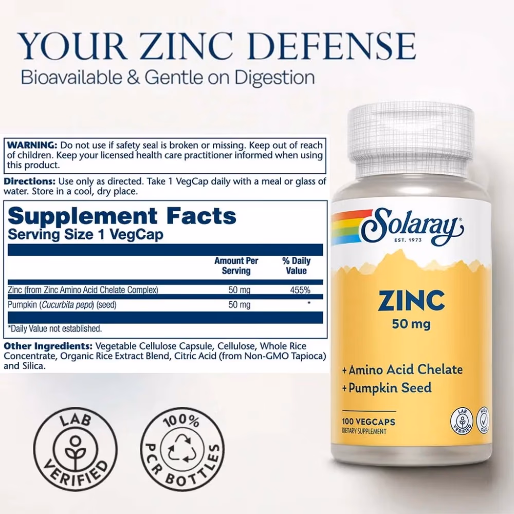 Solaray Zinc 50mg with Pumpkin Seed-100 Capsules 5
